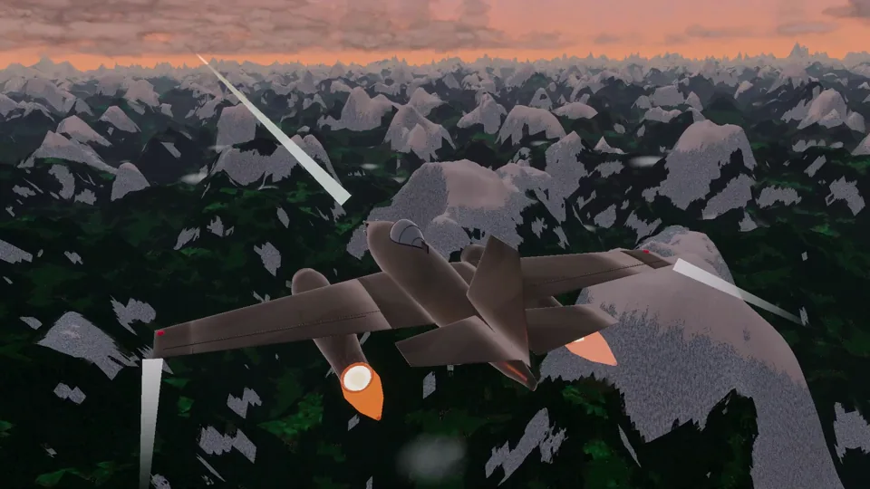 Two twin-engine jets at dusk with missile trails