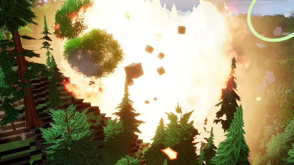 An explosion in a pine forest during a low-level strike