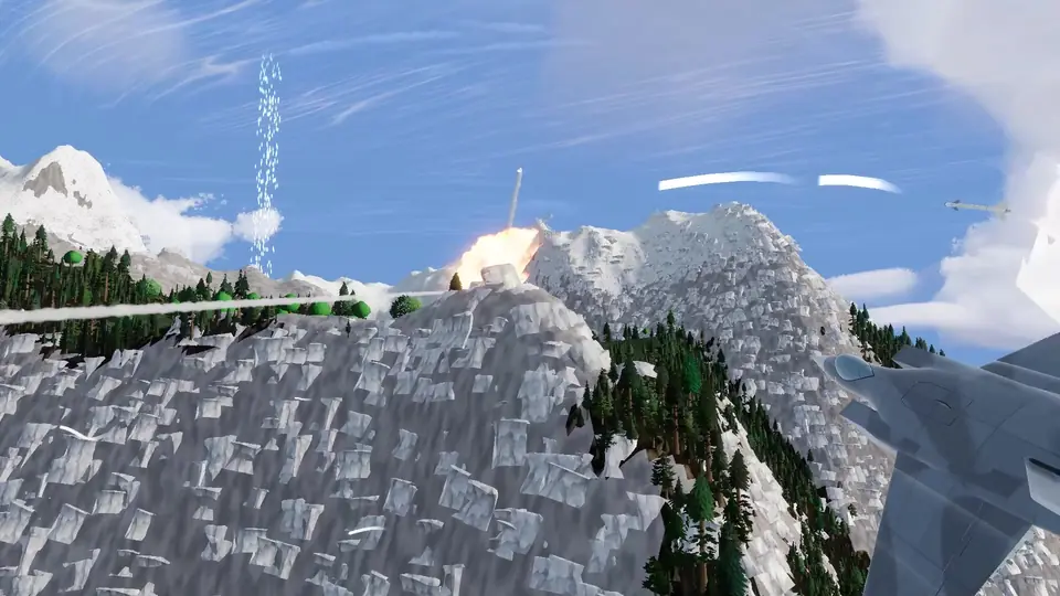 A missile hits a target on a mountain ridge